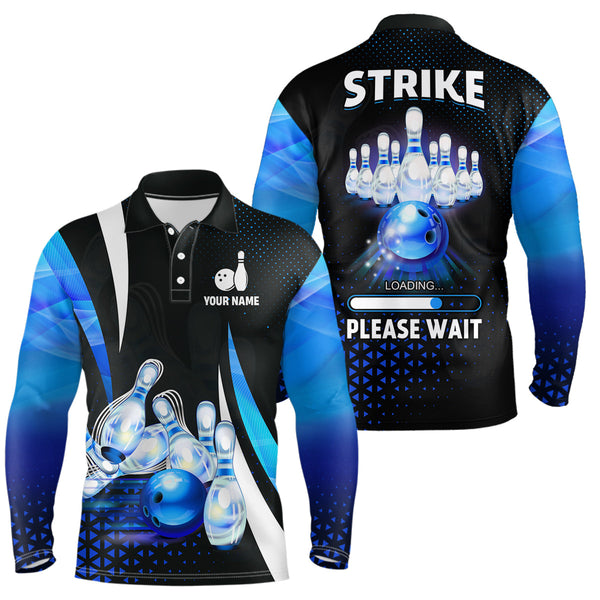 Funny Mens polo bowling shirt Custom Strike loading please wait team bowling jerseys | Blue NQS6675