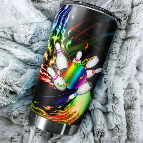 1PC Rainbow flame Bowling ball and pins Custom Stainless Steel Tumbler Cup, bowling gifts for bowlers NQS9895