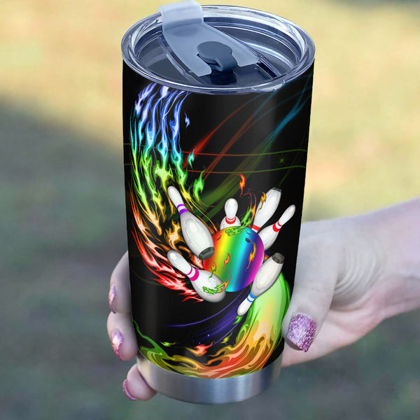 1PC Rainbow flame Bowling ball and pins Custom Stainless Steel Tumbler Cup, bowling gifts for bowlers NQS9895