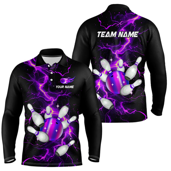 Black and Purple Lightning Bowling Shirts For Men Custom Bowling Team Uniform Bowlers Outfits NQS9597