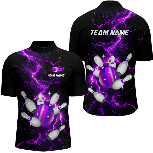 Black and Purple Lightning Bowling Shirts For Men Custom Bowling Team Uniform Bowlers Outfits NQS9597