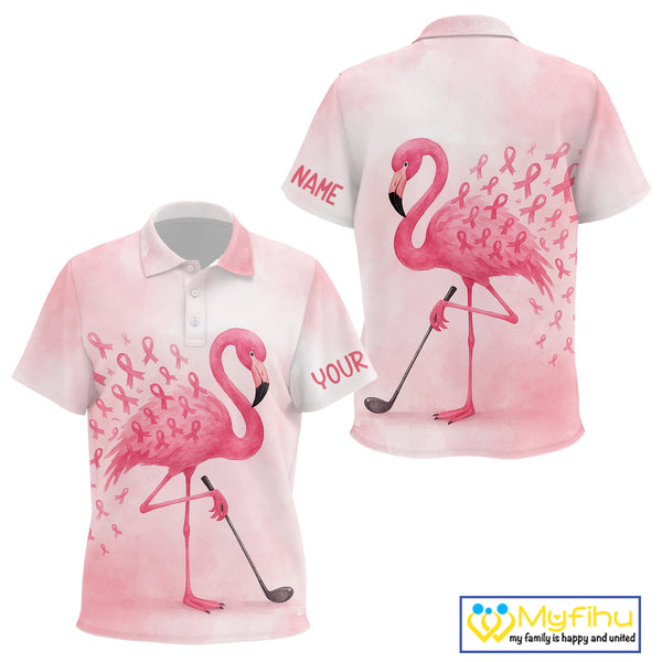 Watercolor Pink Flamingo ribbons Kid golf polo shirt Custom Breast Cancer Awareness Kid golf top NQS10512