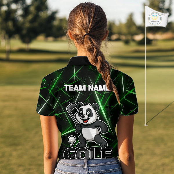 Black and Green Funny Panda Playing Golf Polo Shirt For Women Custom ladies golf clothes golf gift NQS10740