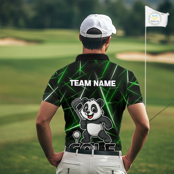 Black and Green Funny Panda Playing Golf Polo Shirt For Men Custom men's golf clothes funny golf gift NQS10740