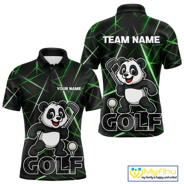 Black and Green Funny Panda Playing Golf Polo Shirt For Men Custom men's golf clothes funny golf gift NQS10740