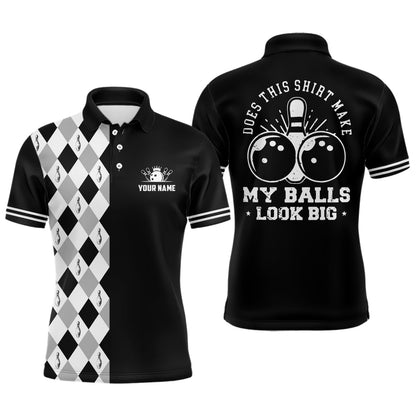 Funny black retro Bowling Polo Shirts for men Custom Does this shirt make my balls look big NQS6692