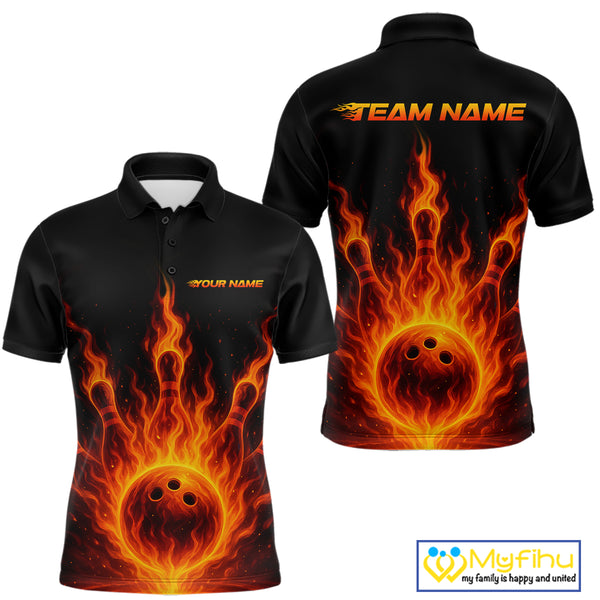 Custom Flame Bowling Polo, Quarter Zip Shirts for Men Custom Team Bowling Uniform NQS10521
