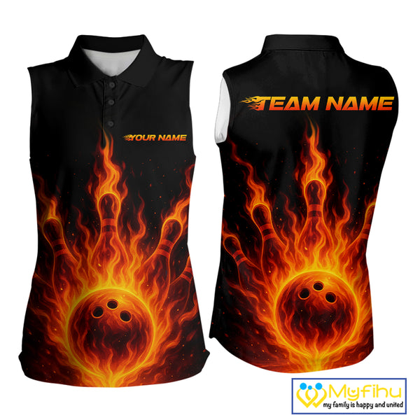 Custom Flame Bowling Sleeveless Polo Shirt Custom Team Bowling Uniform NQS10521