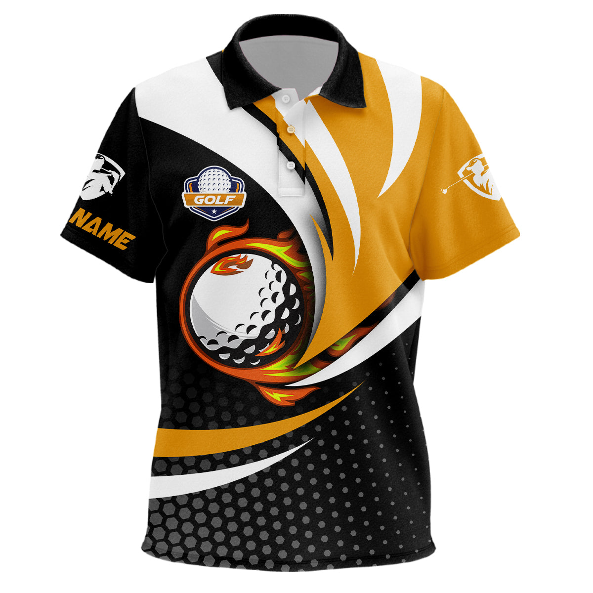Black and yellow Kid golf polo shirts custom golf ball fire golf attire for Kid, best golf gifts NQS6699
