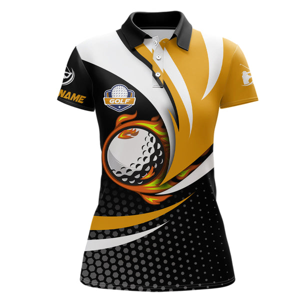 Black and yellow Womens golf polo shirts custom golf ball fire golf attire for women, best golf gifts NQS6699