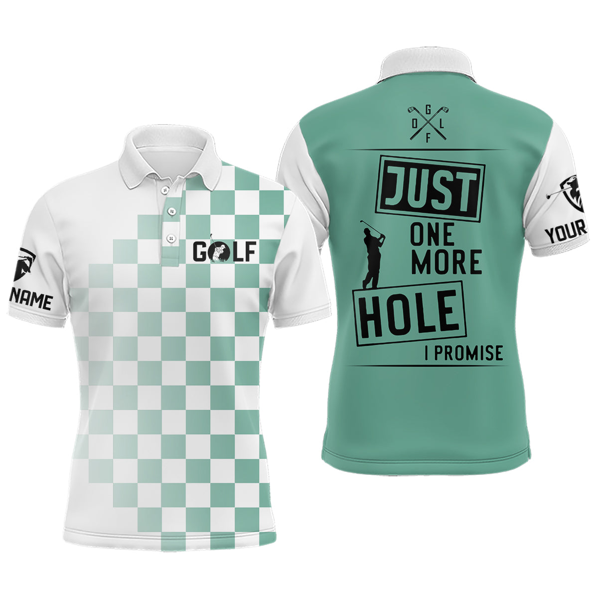 Green and white Mens golf polo shirts custom Just one more hole I promise golf attire for mens NQS6906