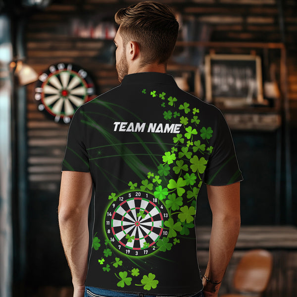 Green shamrock Lucky Darts Polo, Quarter-Zip Shirts For Men Custom St Patrick day Dart Team Jerseys NQS9458