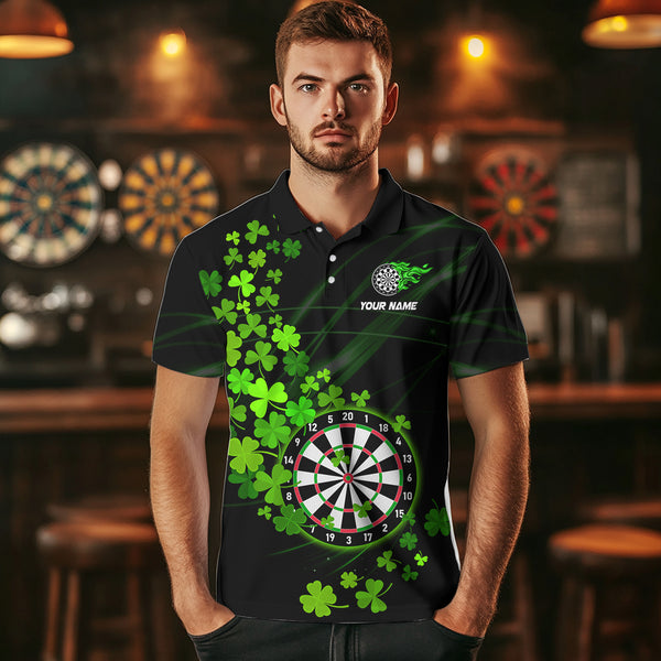 Green shamrock Lucky Darts Polo, Quarter-Zip Shirts For Men Custom St Patrick day Dart Team Jerseys NQS9458