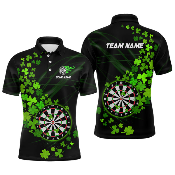 Green shamrock Lucky Darts Polo, Quarter-Zip Shirts For Men Custom St Patrick day Dart Team Jerseys NQS9458