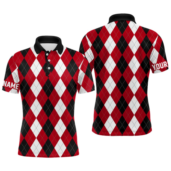 Mens golf polo shirts custom red argyle plaid pattern golf attire for men, golfing gifts NQS7696