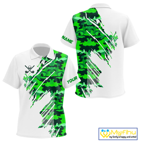 Personalized Kid golf polo shirts custom white and green camo Kid golf apparel, golfing gifts NQS10334