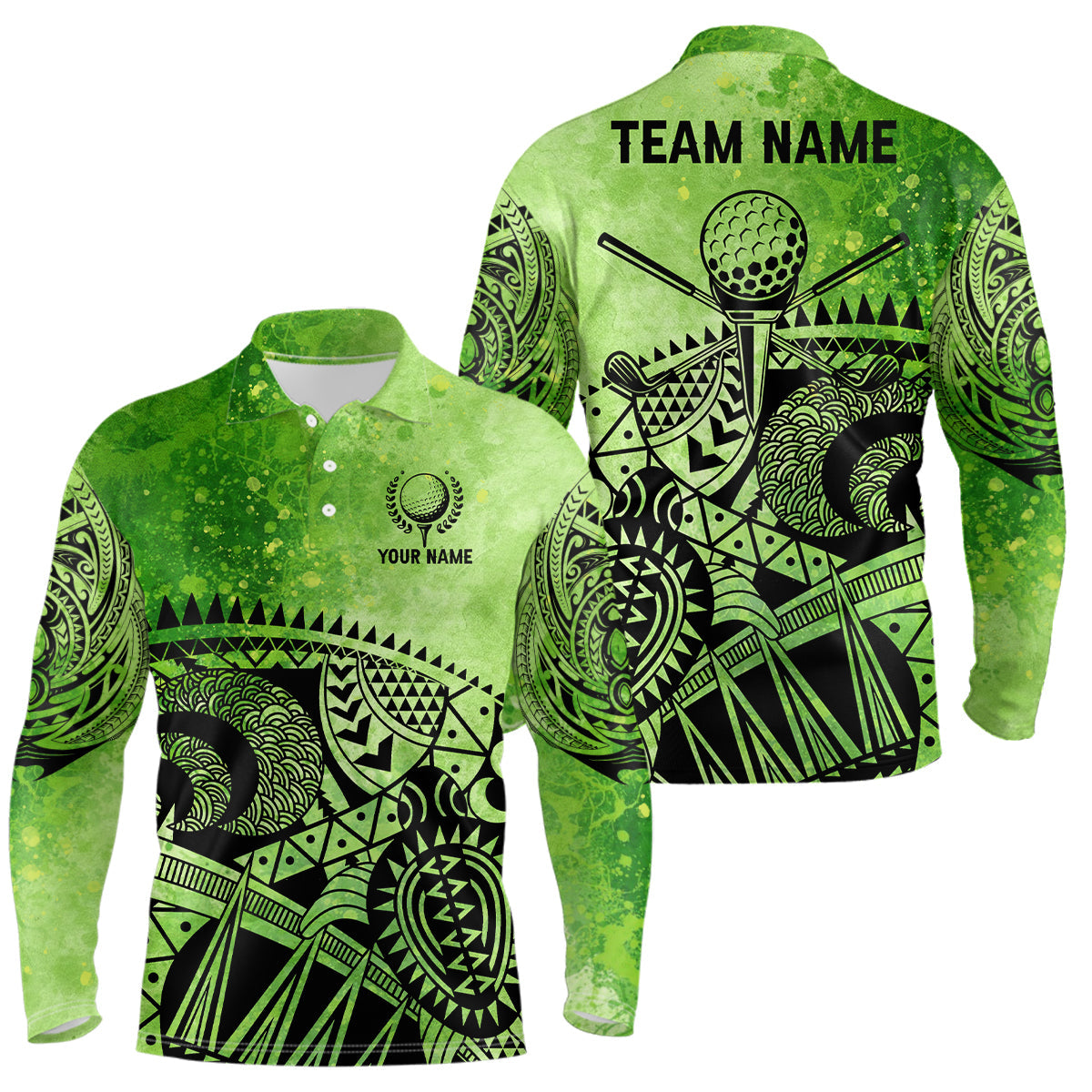 Mens golf polo shirts custom name tribal pattern men's golf polos, best mens golf wears | Green NQS6928