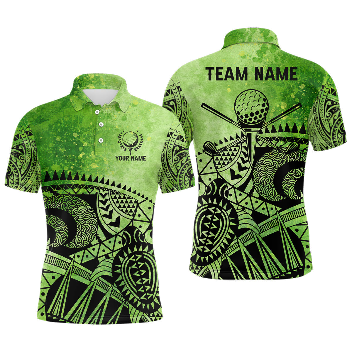 Mens golf polo shirts custom name tribal pattern men's golf polos, best mens golf wears | Green NQS6928