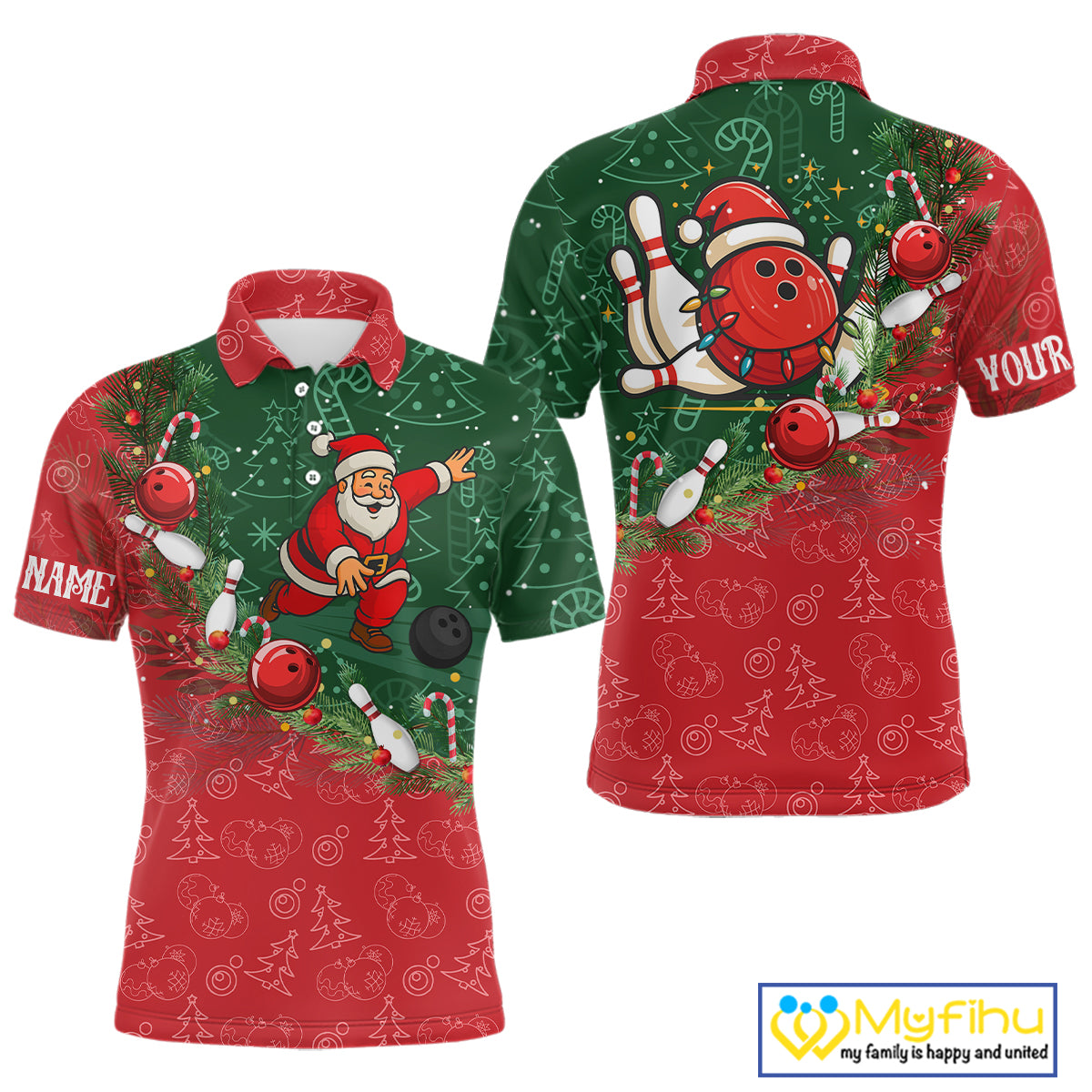 Christmas Santa Mens Bowling Polo, Quarter Zip Shirt Custom Christmas Team Bowling outfit For Men NQS10342