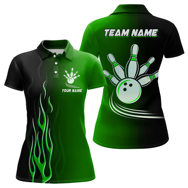 Gradient black green bowling league jerseys custom bowling shirt for women, gifts for bowling team NQS7562