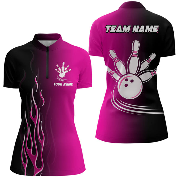 Gradient pink & black bowling league jerseys custom bowling shirt for women, gifts for bowling team NQS7563