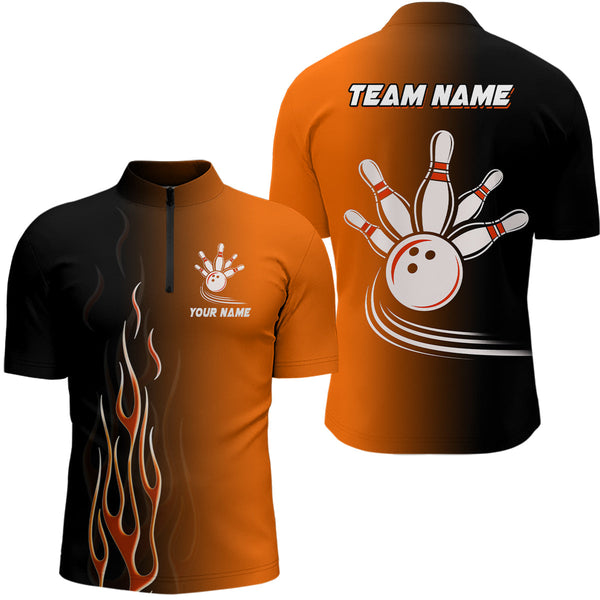 Gradient orange black bowling league jerseys custom bowling shirt for men, gifts for bowling team NQS7564