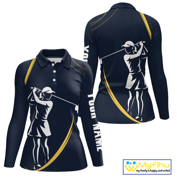 Personalized Golf polo shirts for Women Custom ladies golf outfits, unique golf gifts | Navy NQS10202