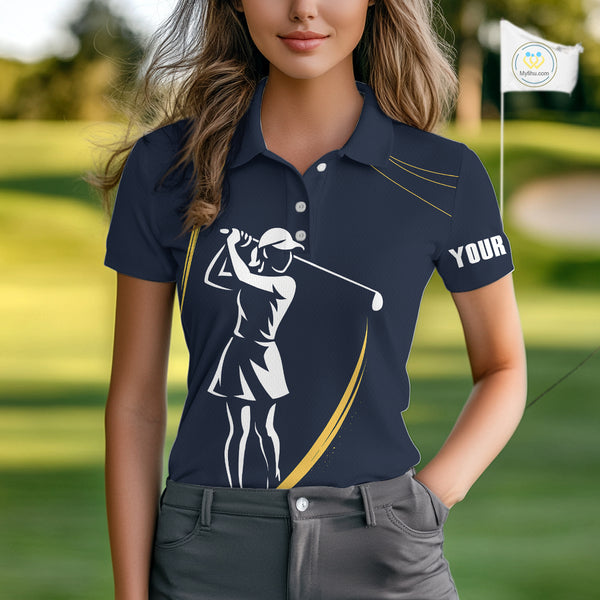 Personalized Golf polo shirts for Women Custom ladies golf outfits, unique golf gifts | Navy NQS10202