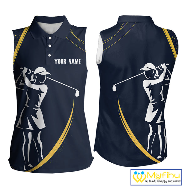 Personalized Women sleeveless polo shirt Custom ladies golf outfits, unique golf gifts | Navy NQS10202
