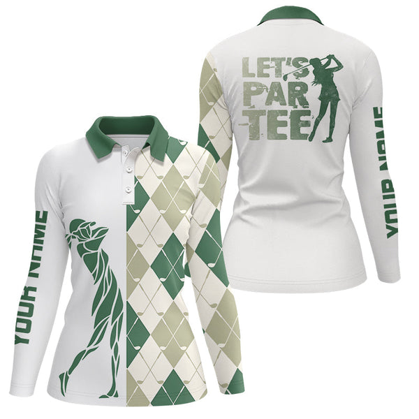 Green and white golf shirt argyle pattern golf clubs custom name Womens golf polo shirts Let's par tee NQS6040