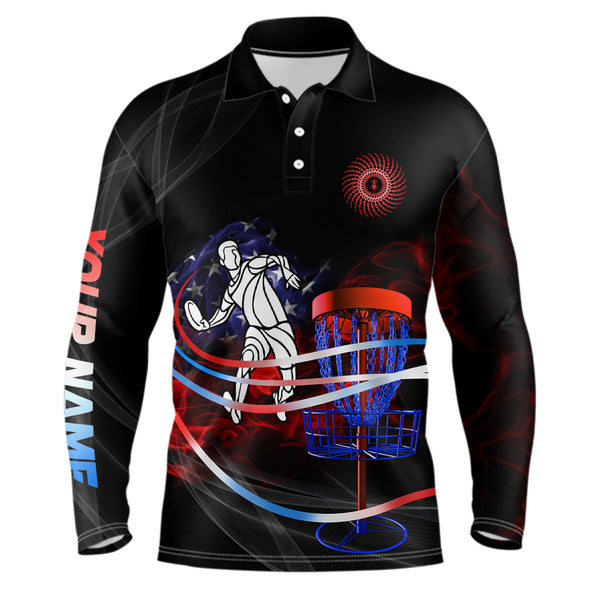 American flag black Mens disc golf polo shirts custom disco golf outfit, disc golf gifts NQS6754