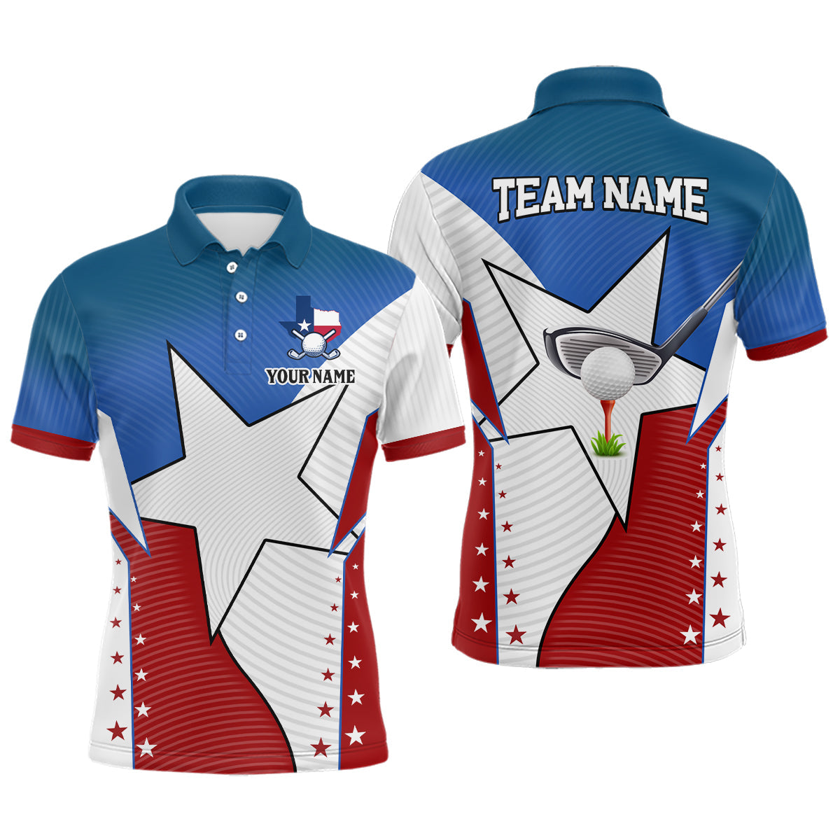 Texas flag retro Mens golf polo shirts custom golf apparel for team men, gifts for golf lovers NQS7400