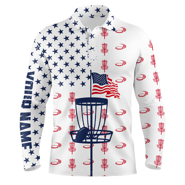Red, white and blue American flag Mens disc golf polo shirts custom patriotic disc golf shirt NQS6766