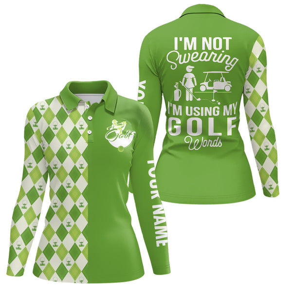 Green argyle plaid pattern Womens golf polo shirts custom I'm not swearing, I'm using my golf words NQS6515