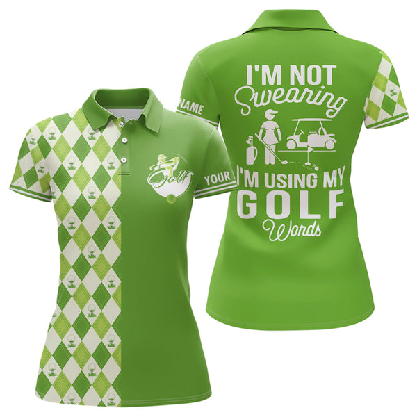 Green argyle plaid pattern Womens golf polo shirts custom I'm not swearing, I'm using my golf words NQS6515