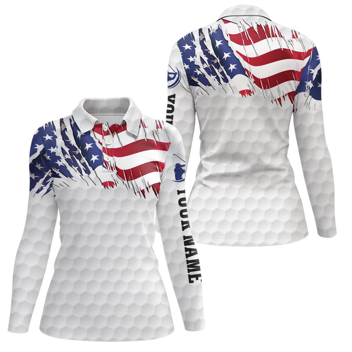 American Flag white Women Golf Polo Shirts Custom patriotic womens top, unique polo shirts NQS7744
