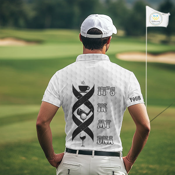 Black and White Mens golf polo shirt custom It's in my DNA coffee golf wine mens golf outfit NQS10390