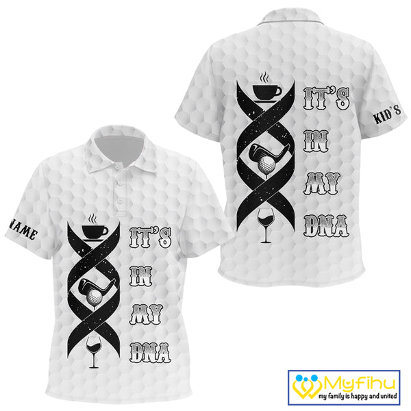 Black and White Kid golf polo shirt custom It's in my DNA coffee golf wine Kid golf outfit NQS10390