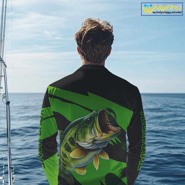 Black and Green Largemouth Bass fishing UV Protection shirts custom name Bass fishing jerseys NQS10394