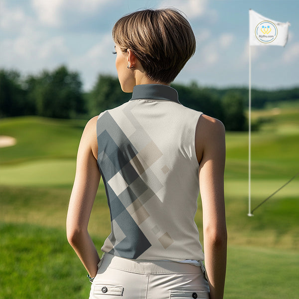 Vintage Pastel Argyle Pattern sleeveless Golf Polo Shirt For Women Custom retro ladies golf outfit NQS10232