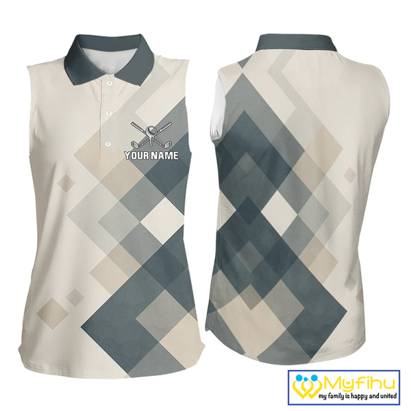 Vintage Pastel Argyle Pattern sleeveless Golf Polo Shirt For Women Custom retro ladies golf outfit NQS10232