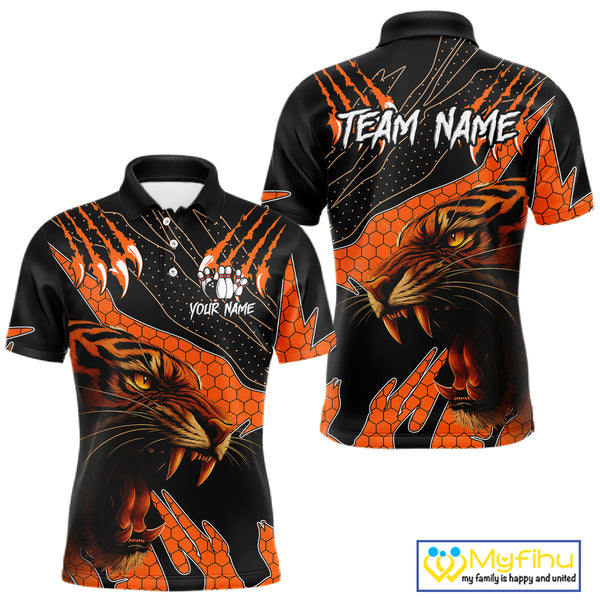 Personalized Tiger Bowling Team Men Polo, Quarter Zip Shirts, Black And Orange Tiger Bowling Jerseys NQS10398