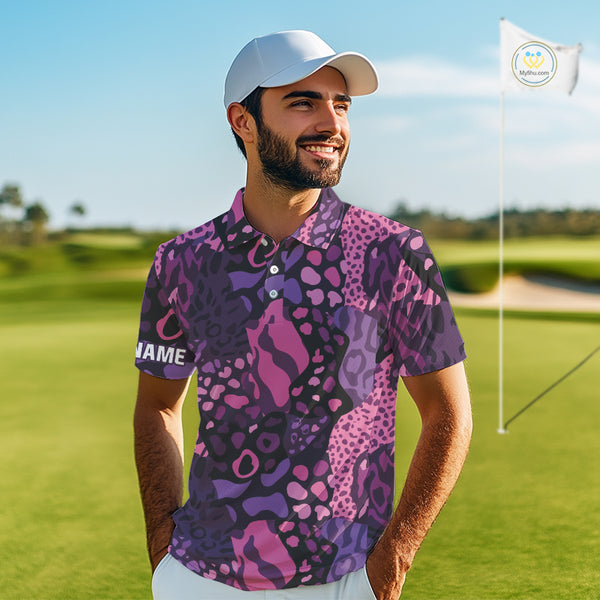 Pink and purple animal prints pattern Mens Golf Polo Shirts Custom Mens golf tops, golfing gifts NQS10243