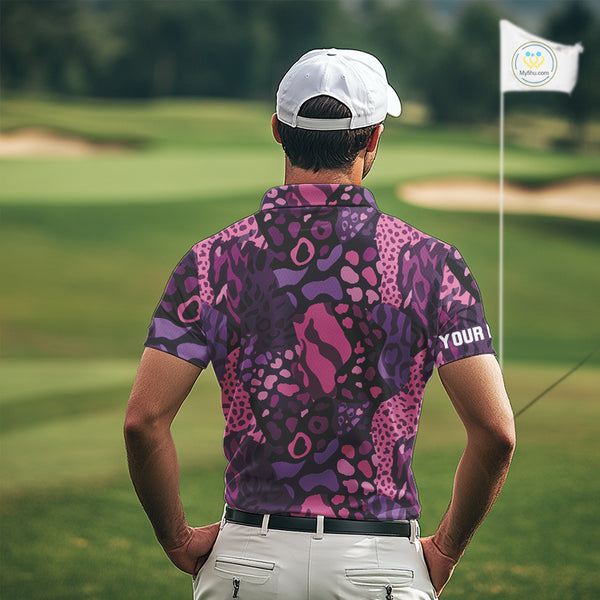 Pink and purple animal prints pattern Mens Golf Polo Shirts Custom Mens golf tops, golfing gifts NQS10243