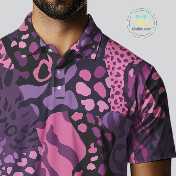Pink and purple animal prints pattern Mens Golf Polo Shirts Custom Mens golf tops, golfing gifts NQS10243
