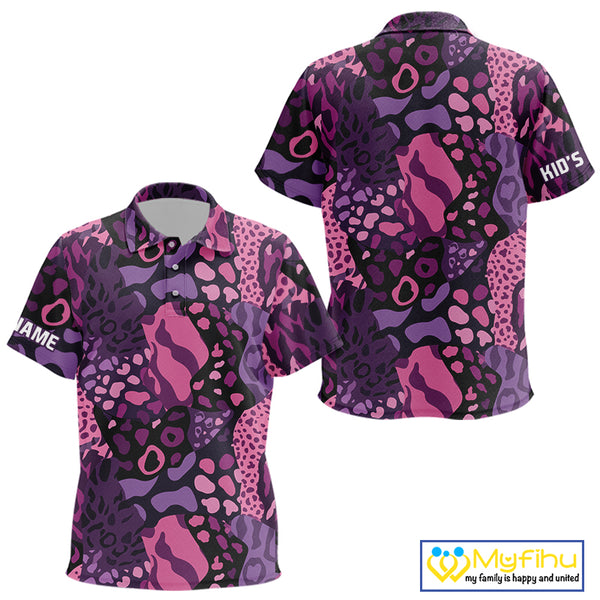 Pink and purple animal prints pattern Kid Golf Polo Shirts Custom Kid golf tops, golfing gifts NQS10243