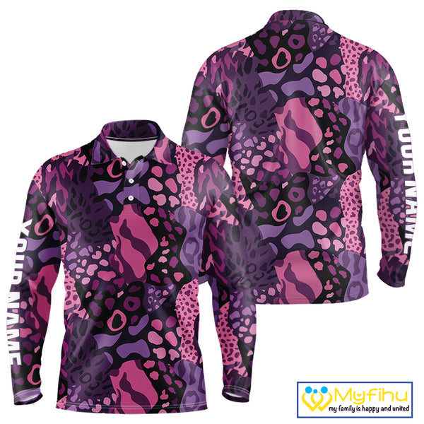 Pink and purple animal prints pattern Mens Golf Polo Shirts Custom Mens golf tops, golfing gifts NQS10243