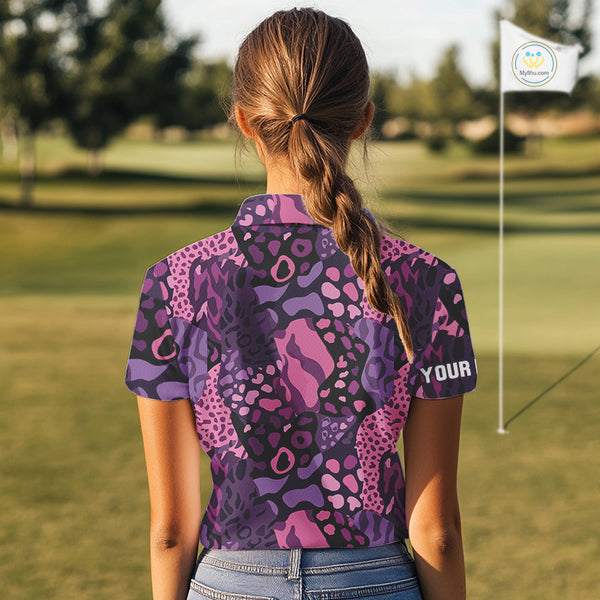 Pink and purple animal prints pattern Women Golf Polo Shirts Custom ladies golf tops, golfing gifts NQS10243