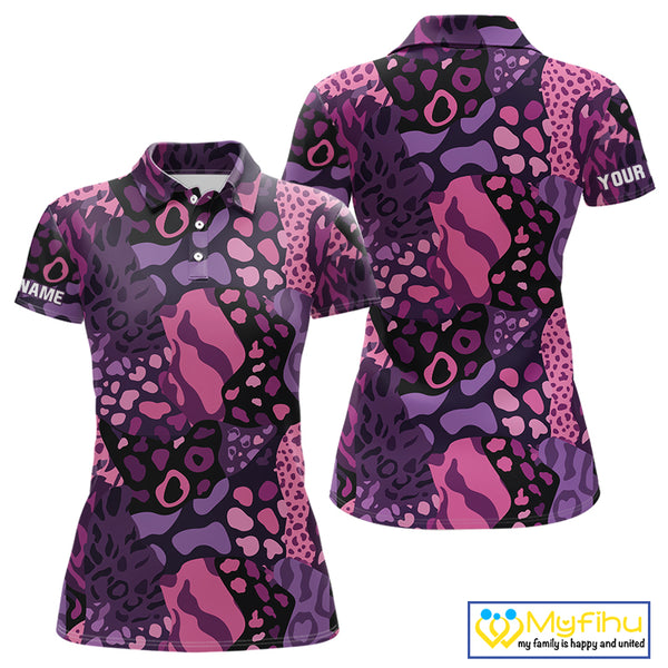 Pink and purple animal prints pattern Women Golf Polo Shirts Custom ladies golf tops, golfing gifts NQS10243
