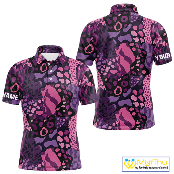 Pink and purple animal prints pattern Mens Golf Polo Shirts Custom Mens golf tops, golfing gifts NQS10243